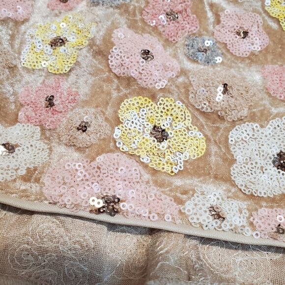 NWT Cider Beige Velvet Sequin Flowers Romantic Spring Strapless Mini Dress 3XL - Picture 3 of 16